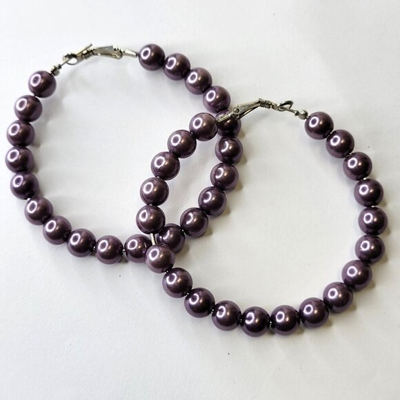 Purple Pearl Hoop Earrings - Picture 1 of 4